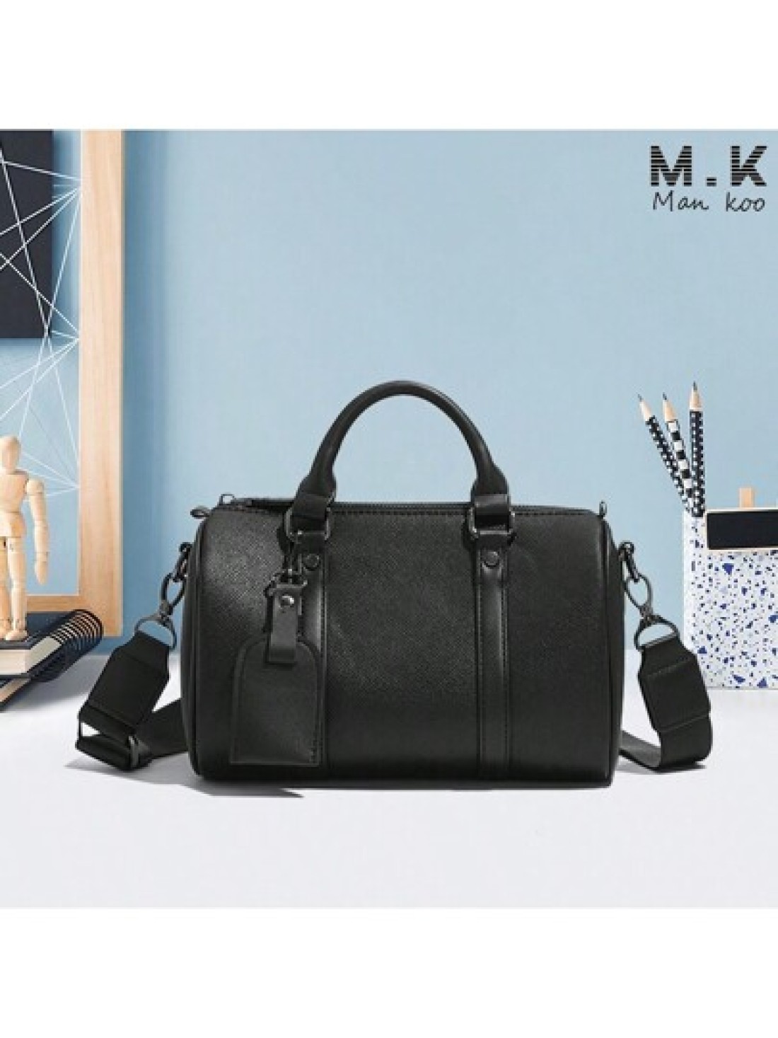 American Niche Minimalist Men s Bag Crossbody Bag Fashion Boston Pillow Bag Houndstooth Letter Geometric Pattern Print Block Bag PU Leather Classic Cylindrical Shoulder Bag Street Style Small Bag Hand