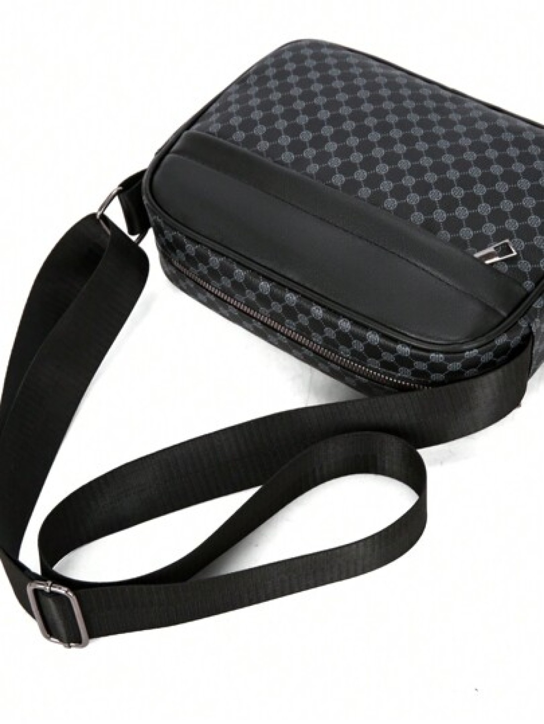 New Black PU Printed Sophisticated Men Sling Bag Dark Style Small Pouch Bag For Business Commute Travel Phone Holder Fashion Casual Outdoor Fitness Cycling Street Shoulder Bag Gift Adjustable Strap Zi