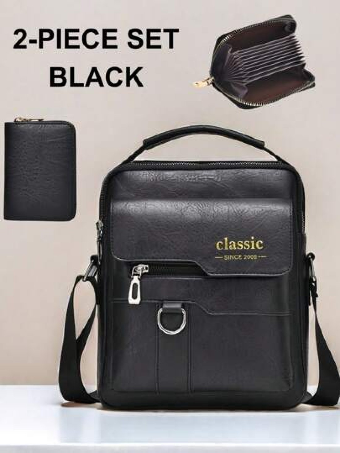 2pcs Set Retro Messenger Bag PU Leather Shoulder Bag With Wallet Large Capacity Headphone Hole Casual Minimalist Style For Commuting Business Travel Gifts For Friends Family Summer Summer Bag Spring B