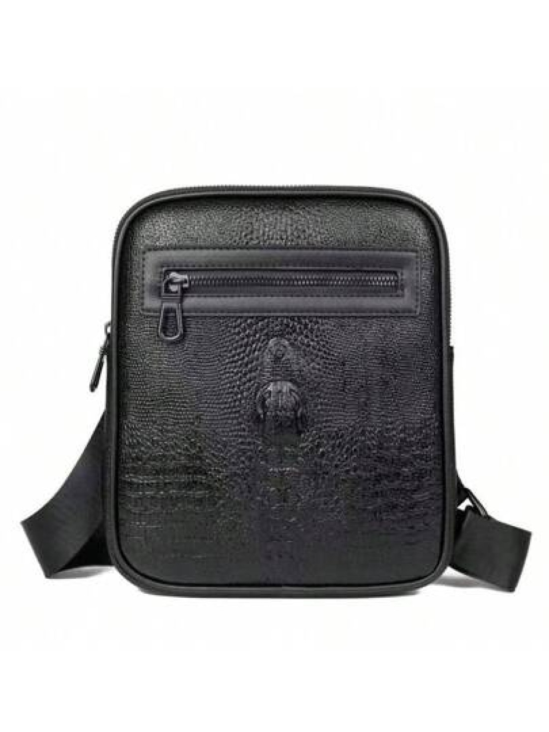 Men Black Crocodile Embossed Shoulder Bag Casual Versatile Lightweight Cycling Messenger Bag Suitable For Holiday Corporate Gifts