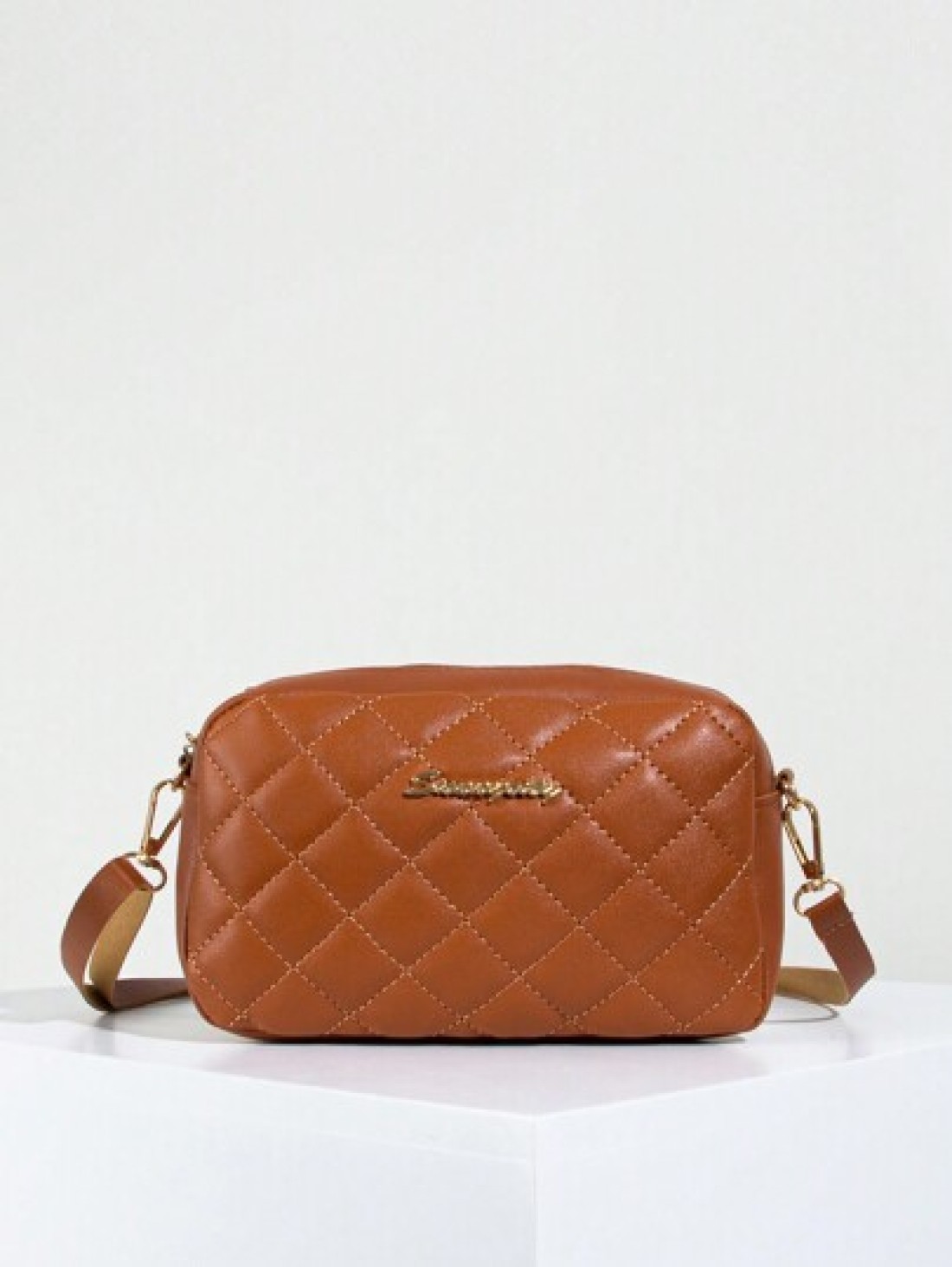Quilted Zipper Square Bag Metal Letter Decor Shoulder Bag Adjustable Fashionable Girls Crossbody Bag Casual Phone Pouch