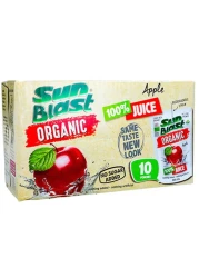 Sun Blast Organic No Added Sugar Apple Juice 200ml Pack of 10