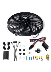 LucaSng 16 Black Electric Radiator Cooling Fan Wide SCurved 10 Blades Thermostat Kit High 3000 CFM Reversible Push or Pull with Mounting Kit Heavy Duty 12Volts