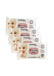 كارفور مناديل مبللة للأطفال للبشرة الحساسة 56 منديل حزمة من 4 - أبيض
