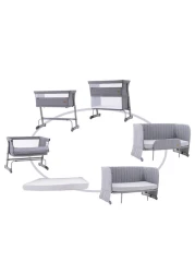 Teknum All In One, 0-4 Years Bedside Crib Cot &amp; Sofa Expansion Pack - Grey