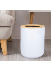 White Waste Bin With Bamboo Lid