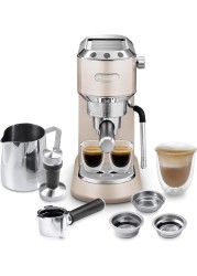 De&#39;Longhi Dedica Arte Espresso Machine - MyLatteArt Milk Foam Nozzle, 15 BAR Pressure, Steel Tamper Included, Beige Gold - Create Perfect Espresso, Cappuccinos, and Latte Art at Home - EC885.BG