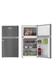 Nikai 135L Gross/88L Net, Small Double Door Mini Refrigerator with Vegetable Crisper &amp; Adjustable Glass Shelves, Defrosting, Mini Fridge for Home, Kitchen, Bedroom, Office &amp; Hotels NRF135DDS Silver