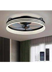 LUDOMIDE Ceiling Fans with Lights, Flush Mount Ceiling Fan with Lights and Remote, 6 Wind Speeds Smart Low Profile Ceiling Fan for Bedroom, Kids Room and Living Room 20&quot; (Black)