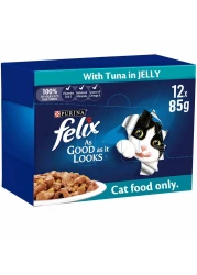 Purina Felix As Good As It Looks with Tuna in Jelly Adult Cat Food, 85g Pack of 12