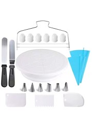 Cake Decorating Supplies,21pcs Cake Decorating Kit with Cake Rotating Turntable, Icing Spatulas,Cake Scrappers, Cake Cutter, Piping Nozzles,Pastry Bag,Piping Tip Couplers