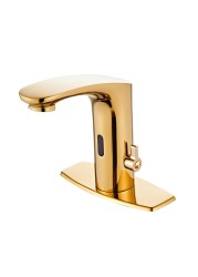 HALO SANITARY Automatic Sensor Faucet Touchless Grifo CEC Watersense for Bathroom Hand Free Robinet with Temperature Adjustable Knob Ideal for School Home Hotel Brushed Gold