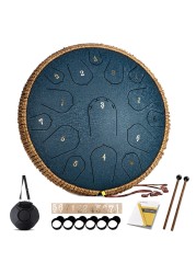 HOPWELL Steel Tongue Drum - 14 Inch 15 Note Tongue Drum - Hand Pan Drum with Music Book, Handpan Drum Mallets and Carry Bag, D Major (Navy Blue)