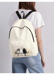 1pc Cute Cat Printed Pocket Backpack Zipper Closure Pocketed Casual Backpack Stylish For Boys And Girls Suitable For School And Outdoor Activities