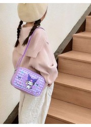 Sanrio قطعة واحدة حقيبة كتف صليب صغيرة للبنات بتصميم Kuromi وCinnamoroll من جلد البولي يوريثان، حقيبة مربعة للأطفال