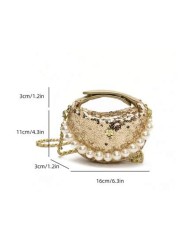 Sequin Crescent Mini Handbag Small Wrist Shoulder Crossbody Purse Lipstick Bag Evening Bag