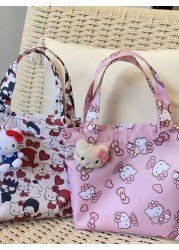 Sanrio حقيبة كتف كانفاس للنساء بتصميم كارتوني لطيف لهيلو كيتي، بسوستة، حقيبة تخزين متعددة الوظائف عالية الجودة،