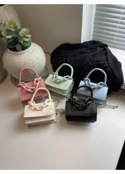 1pc Girl S Handbag Simple And Casual Fashion Style Large Capacity Lightweight Girl S Small Square Bag Solid Color Pu Leather Fabric Magnet Closed Detachable Chain Multiple Carrying Methods In One Bag