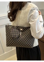 Large Capacity Bag 2024 New Women Bag Fashionable Commuter Retro Chain Mother Handheld Shoulder Shopping Bag Printed Tote Bag Old Money Style Women BagSchool Bag Back To School Backpack Large Capacity