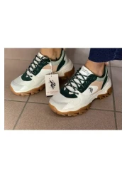 U.S. Polo Assn. قاعدة. بولو أسن. حذاء رياضي نسائي - حذاء رياضي مريح باللونين الأبيض والأخضر