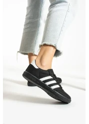 İnan Ayakkabı Women's Black White Vegan Suede Leather New Season Sports Shoes (Sole 3 cm)