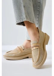 Limoya Micka Beige Knitted Patent Leather Detailed Stone Banded Women's Casual Shoes