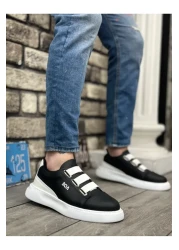 BOA Ba0329 3 Stripes Black and White Detailed Thick Sole Casual Men's Shoes