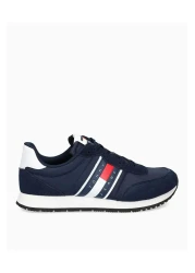 Tommy Hilfiger حذاء رياضي رجالي كاجوال بشعار العلامة التجارية برباط ومضاد للانزلاق باللون الكحلي EM0EM01351-C1G