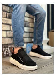 BOA BOA BA0307 Men's Shoes - Thick Suede, Double Band, Black and White Sole