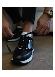 Tetri Men's Genuine Leather Black Sneakers - Pedro Model