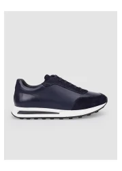 Cabani 100% Genuine Leather Navy Blue Lace-Up Men's Sports Shoes