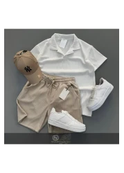 NewCabin Ribbed Ottoman Premium Fabric Polo Neck Unisex T-Shirt and Shorts Set
