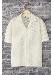 Edit by Trendyol Ecru Oversize Fit Apache Collar Knitwear, Short Sleeve Shirt