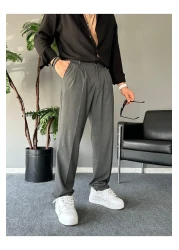 THEMANN Baggy Pleated Anthracite Pipe Leg Trousers