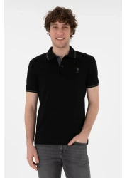 U.S. Polo Assn. تي شيرت أسود أساسي بياقة بولو بقصة ضيقة للرجال 50305980 -VR046