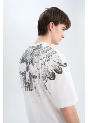 Defacto 100% Cotton Oversize Wide Fit Crew Neck Back Printed Short Sleeve T-Shirt D5600Ax25Sp