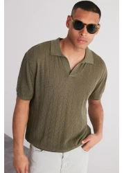 Trendyol Collection Short Sleeve Polo Neck Khaki Knitwear T-Shirt - Limited Edition Tmnss23Po00024