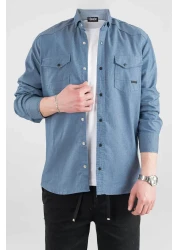 bombe Slim Fit Men's Denim Shirt Blue