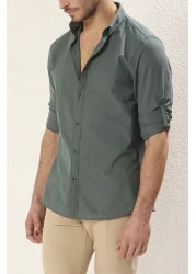 Trendyol Collection Dark Green Slim Fit Epaulettes Shirt - Long Sleeve, 100% Cotton, Tmnss20Go0189