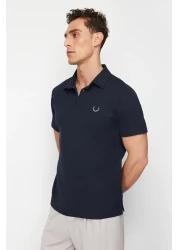 Trendyol Collection Navy Blue Textured Embroidered Polo Collar T-Shirt - Regular Cut TMNSS24PO00046