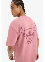 Defacto Fit Nba Chicago Bulls Boxy Fit Crew Neck Back Printed Short Sleeve T-Shirt E2184Ax25Sm