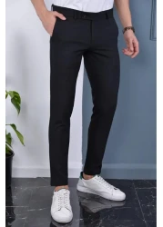 Bürke Men's Black Color Italian Cut Quality Flexible Lycra Ankle Length Fabric Trousers