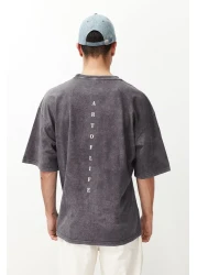 Trendyol Collection Anthracite Color Oversize Printed Cotton T-Shirt - TMNSS23TS00166