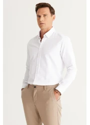AC&Co / Altınyıldız Classics Men's White Slim Fit Narrow Cut Oxford Button Collar Dobby Cotton Shirt