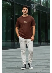 Trendyol Collection تي شيرت قطني بني مطبوع بقصة مريحة - TMNSS23TS00261