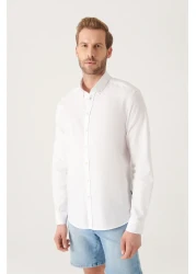 Avva Men's White Regular Fit Oxford 100% Cotton Button Collar Shirt B002003