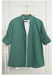 Trendyol Collection Dark Green Slim Fit Epaulettes Shirt - 100% Cotton, Prevailing Collar Tmnss20go0188