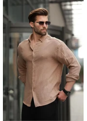 Madmext Camel Basic 100% Cotton Long Sleeve Men's Shirt E6761