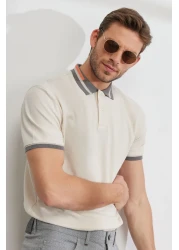 AC&Co / Altınyıldız Classics Men's Beige Slim Fit Slim Fit 100% Cotton Non-Curling Polo Collar T-Shirt
