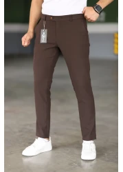 Bürke Men's Brown Color Italian Cut Quality Flexible Lycra Fabric Ankle Length Pants